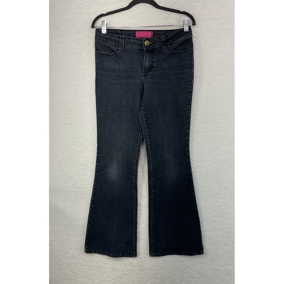Glo Women's Flare Leg Jeans Button Fly Black Denim Juniors Size 7 - Picture 1 of 11